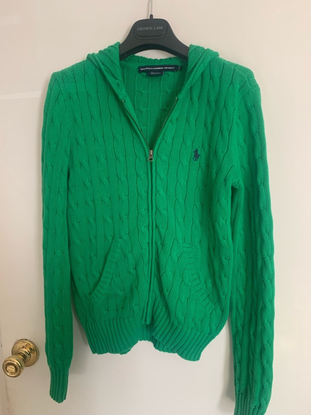 Ralph Lauren Green Cable-Knit Zip Hoodie Sweater